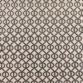 Royal Botania rug, printed leather, dark brown and beige interlocking geometric pattern, consistent repeating circles and diamonds, studio shot.